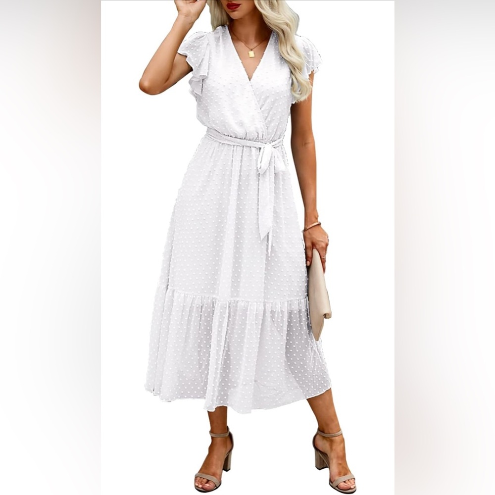 BTFBM Women Summer Floral Casual Wrap V Neck Sun Dress, size XL